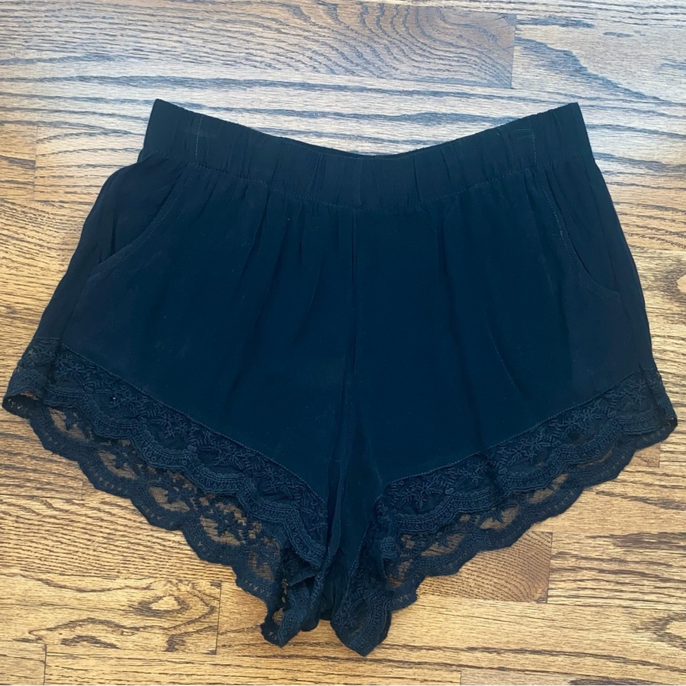 Black Flowy Short with Lace Detail